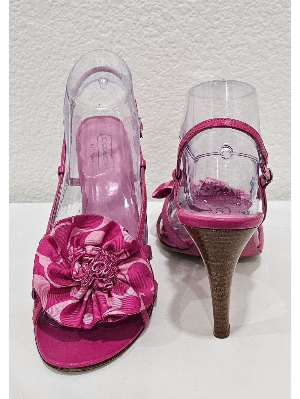 Coach Ferron Sandals Women’s 8.5 B Pink Floral Slingback High Heels Italy